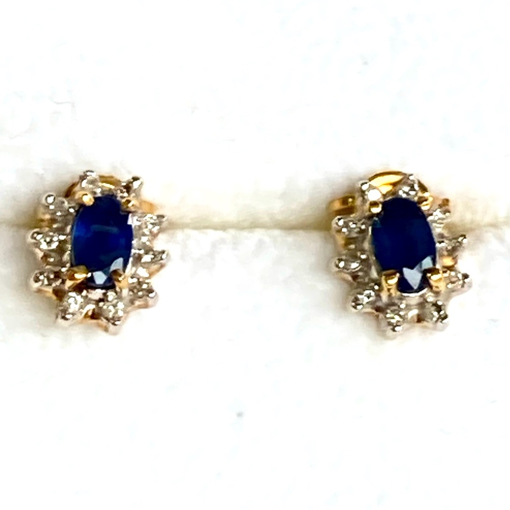 10k yellow gold genuine Blue sapphire and Gold Earrings
